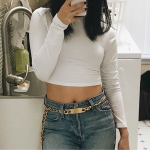 White turtle neck crop top